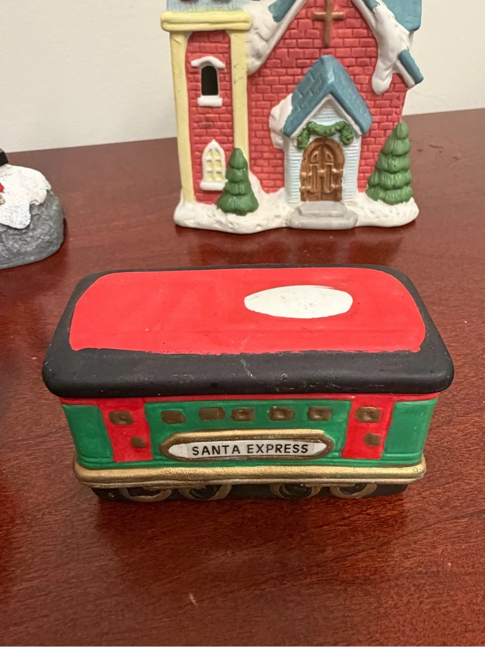 Holiday Village Train and Decorative Houses - Red, Green, Blue